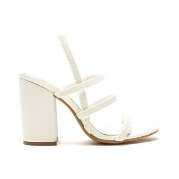 Shoes - Strappy Block Heel Sandals in White